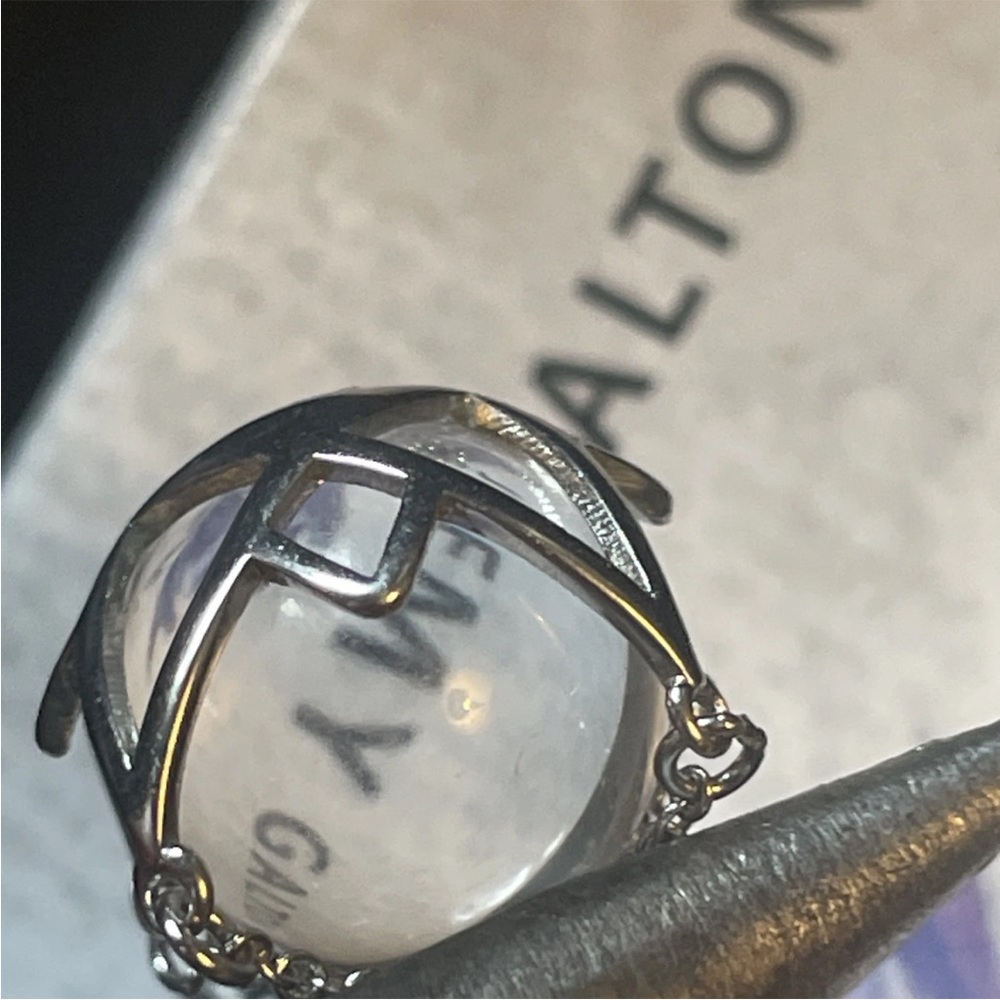 Silver Tone Cage Pendant Rock Quartz Orb Pool Of Light Pendant